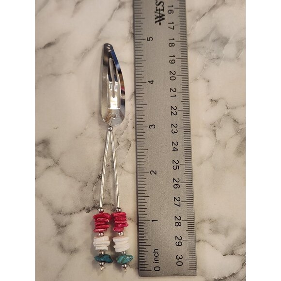 Silver Tone Hair Clips Barrettes With Beaded Dangling Strings Set of 2 - Picture 3 of 3